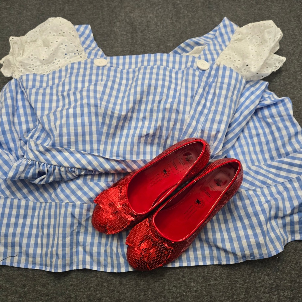 Wizard of Oz Dorothy Gingham Large Dress Red Shoes size 7 Cosplay Costume Retro